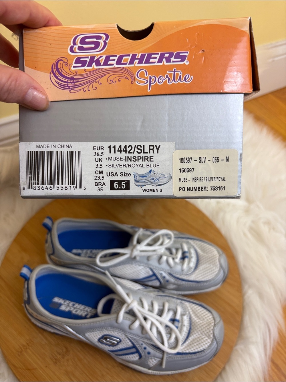 Skechers | NIB White Silver Royal Blue Sport Muse Inspire Women’s Sneakers 6.5 - Picture 5 of 14